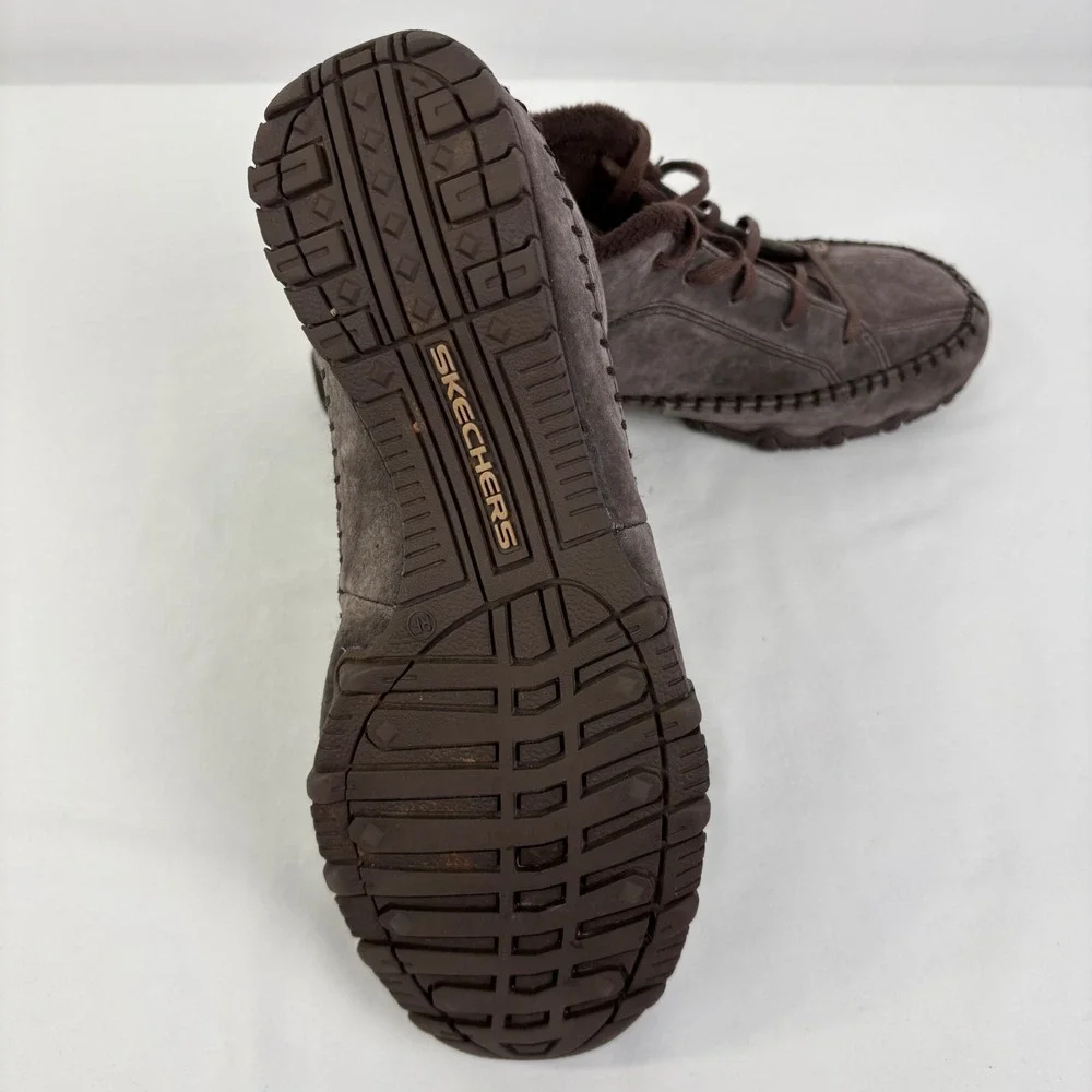 Skechers Bikers Totem Brown Leather Faux Fur Lined Ankle Boots Womens 8.5